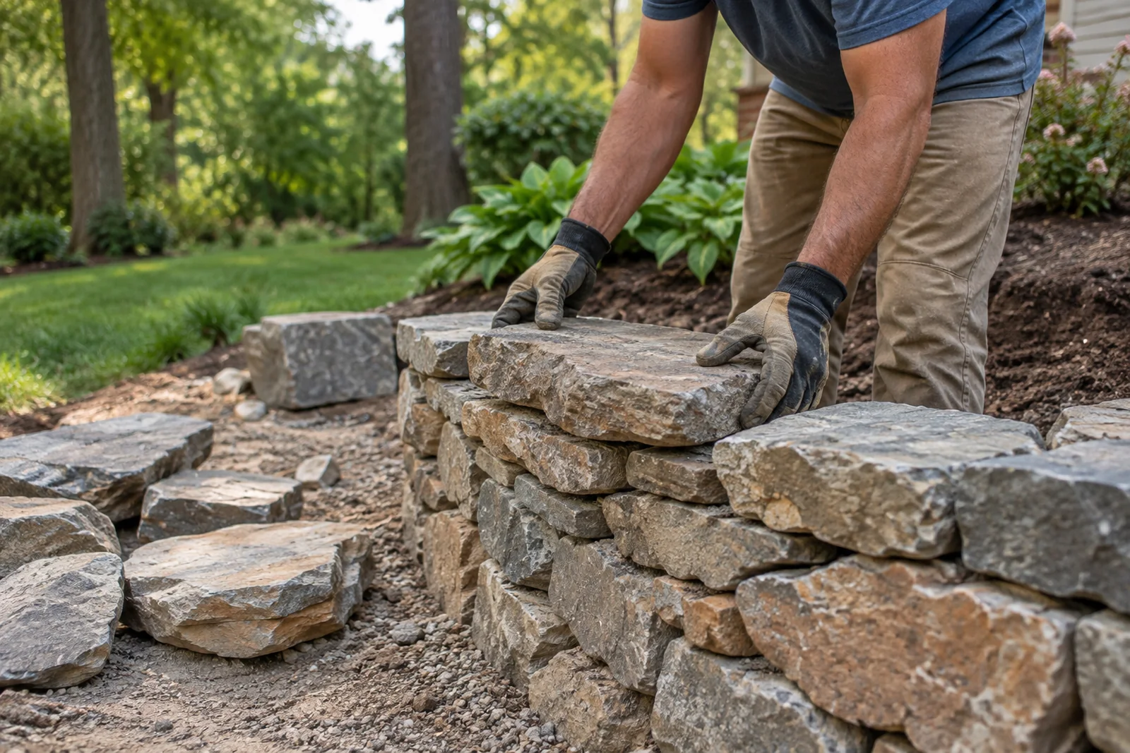 Fitting stone by hand