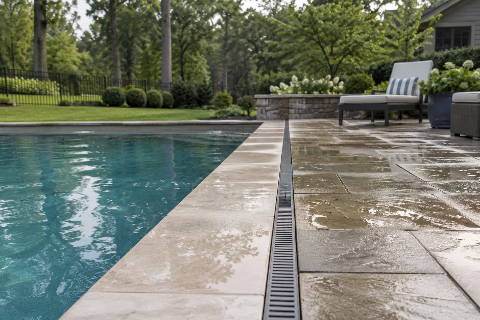 Deck drainage by the pool