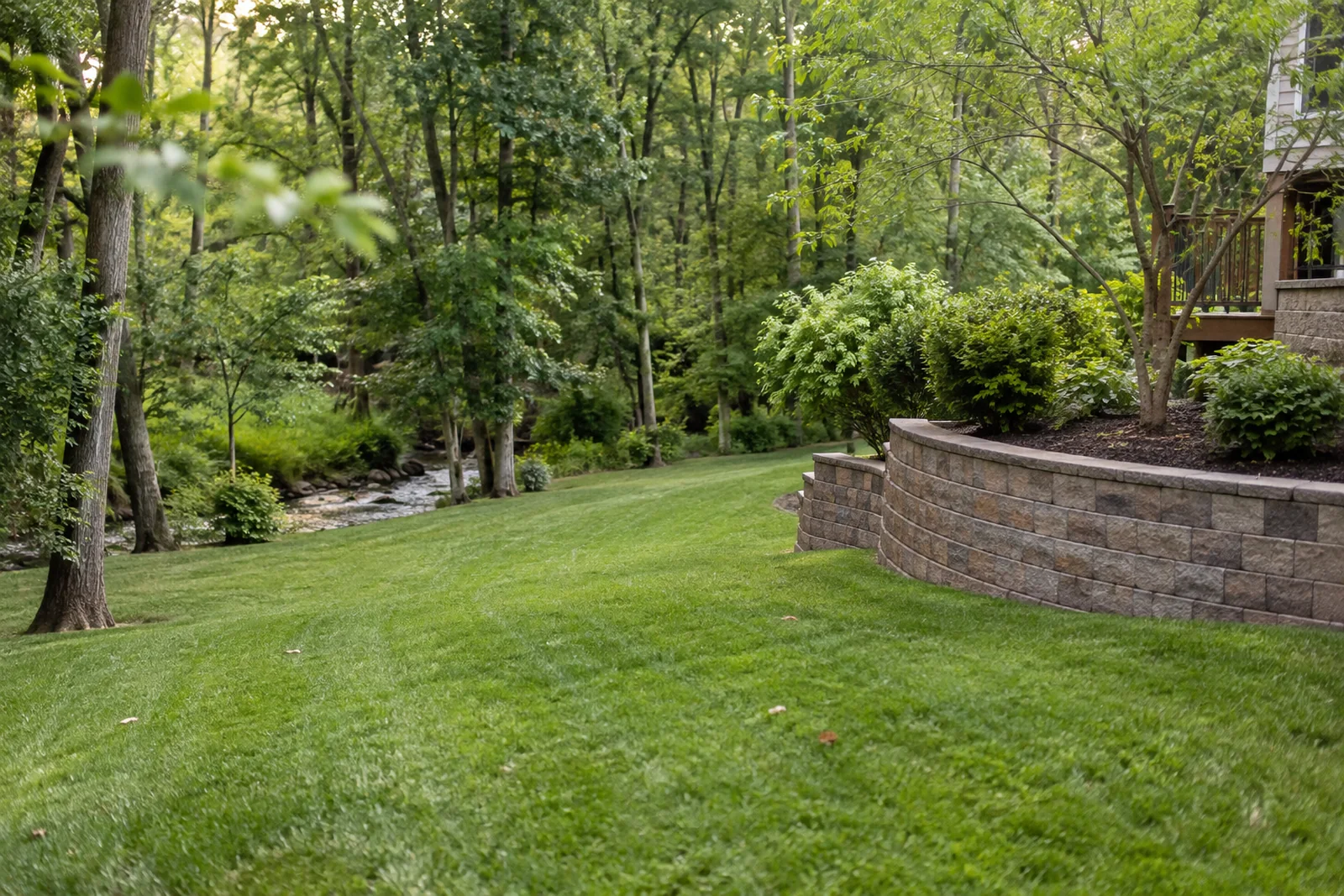 Rolling lawn toward a creek Rolling lawn toward a creek