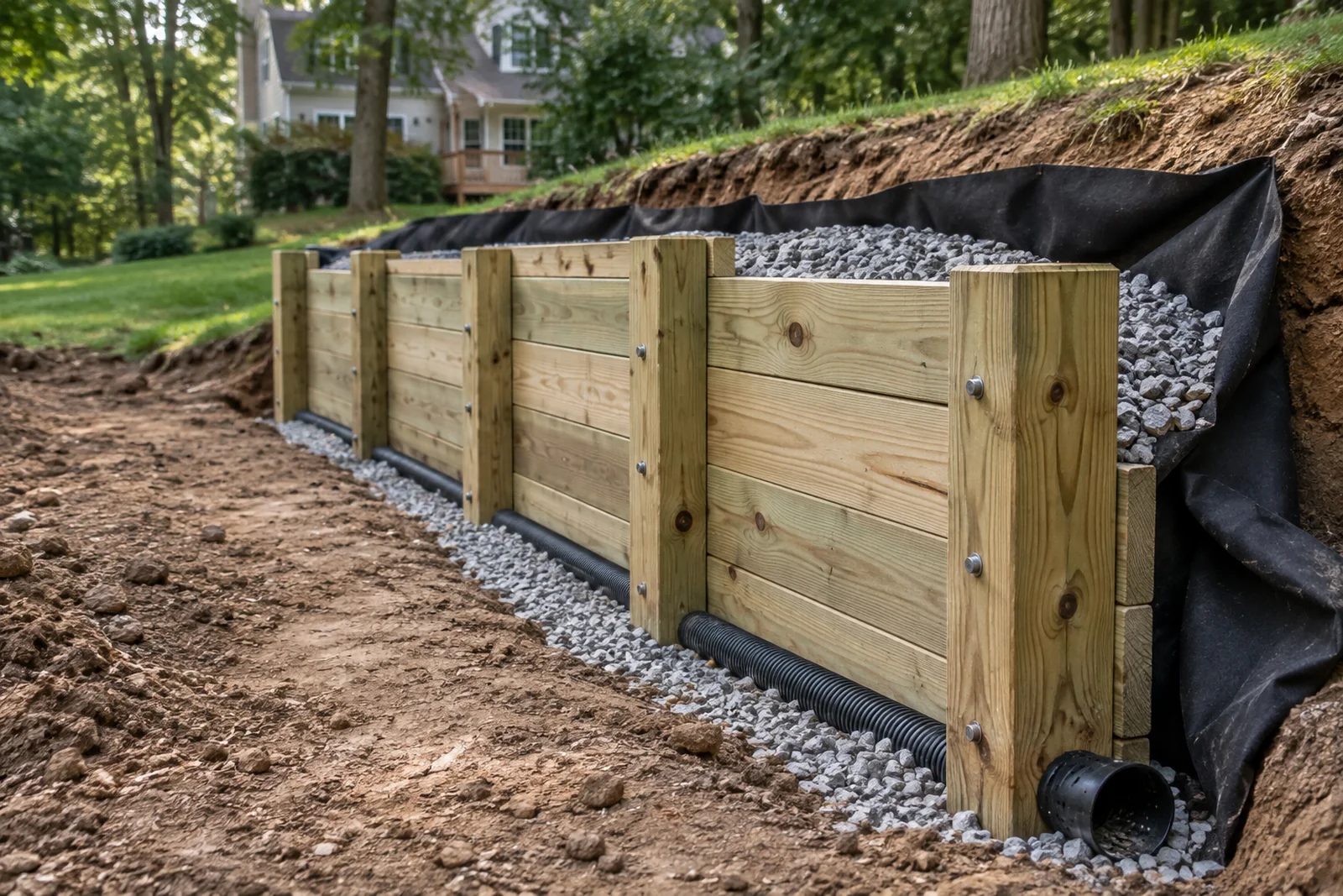 Drainage behind timber